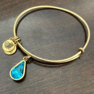 Alex & Ani Birth Stone Tear Charm Rafaelian Gold Blue Bangle Bracelet